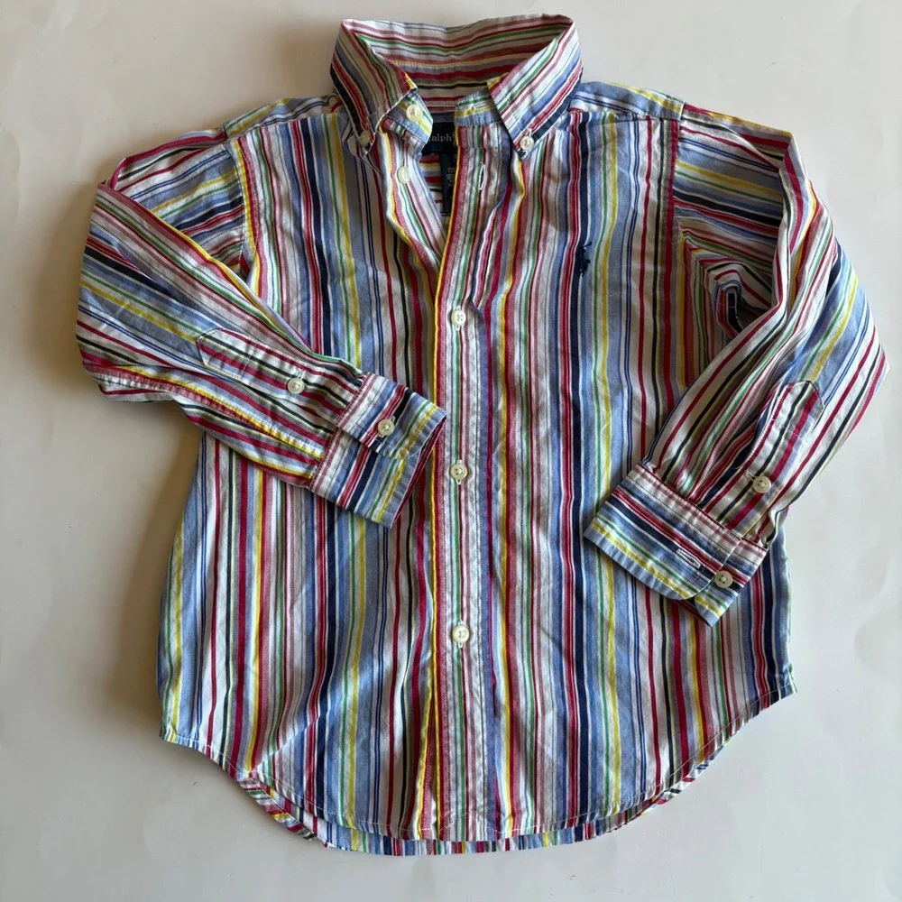 Ralph Lauren Boys 3T Multi Color Striped Button Down Shirt Long Sleeve Cotton